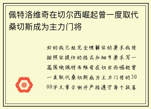 佩特洛维奇在切尔西崛起曾一度取代桑切斯成为主力门将
